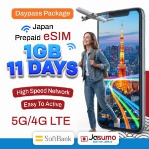 Japan eSIM 11 Day Plan – 1GB Per Day High-Speed Data (SoftBank)