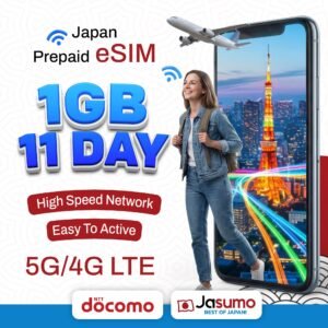 Japan eSIM 11 Day Plan – 1GB Per Day High-Speed, Unlimited Data (Docomo)