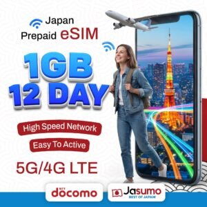 Japan eSIM 12 Day Plan – 1GB Per Day High-Speed, Unlimited Data (Docomo)