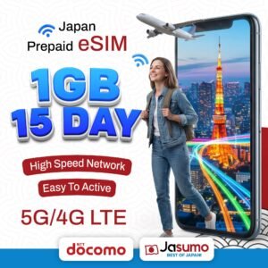 Japan eSIM 15 Day Plan – 1GB Per Day High-Speed, Unlimited Data (Docomo)