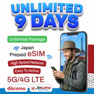 Japan eSIM 9 Day Plan – Unlimited High-Speed Data (Docomo)