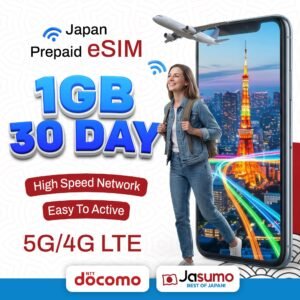 Japan eSIM 30 Day Plan – 1GB Per Day High-Speed, Unlimited Data (Docomo)