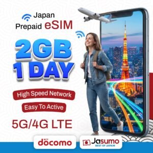 Japan eSIM 1 Day Plan – 2GB Per Day High-Speed, Unlimited Data (Docomo)