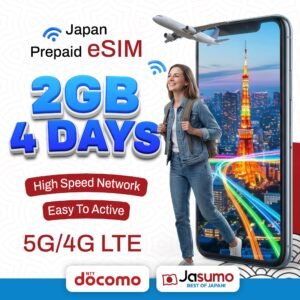 Japan eSIM 4 Day Plan – 2GB Per Day High-Speed, Unlimited Data (Docomo)