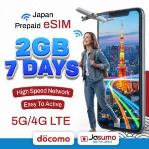Japan eSIM 7 Day Plan – 2GB Per Day High-Speed, Unlimited Data (Docomo)