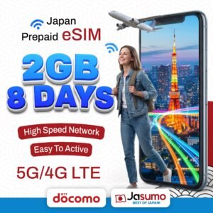 Japan eSIM 8 Day Plan – 2GB Per Day High-Speed, Unlimited Data (Docomo)