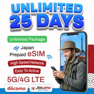 Japan eSIM 25 Day Plan – Unlimited High-Speed Data (Docomo)
