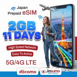 Japan eSIM 11 Day Plan – 2GB Per Day High-Speed, Unlimited Data (Docomo)