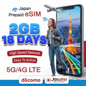 Japan eSIM 18 Day Plan – 2GB Per Day High-Speed, Unlimited Data (Docomo)