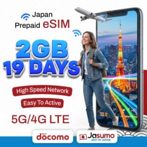 Japan eSIM 19 Day Plan – 2GB Per Day High-Speed, Unlimited Data (Docomo)