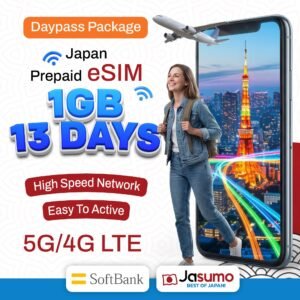 Japan eSIM 13 Day Plan – 1GB Per Day High-Speed Data (SoftBank)