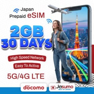 Japan eSIM 30 Day Plan – 2GB Per Day High-Speed, Unlimited Data (Docomo)
