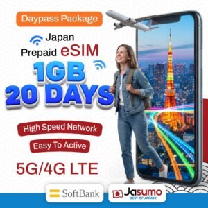 Japan eSIM 20 Day Plan – 1GB Daily High-Speed Data (SoftBank Network)