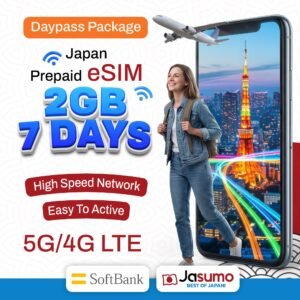 Japan eSIM 7 Day Plan – 2GB Per Day High-Speed Data (SoftBank Network)