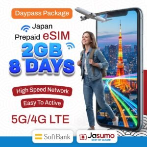 Japan eSIM 8 Day Plan – 2GB Per Day High-Speed Data (SoftBank Network)
