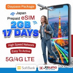 Japan eSIM 17 Day Plan – 2GB Daily High-Speed Data (SoftBank Network)