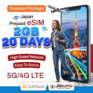 Japan eSIM 20 Day Plan – 2GB Daily High-Speed Data (SoftBank Network)
