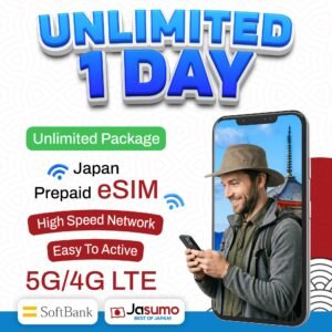 Japan eSIM 1 Day Plan – Unlimited High-Speed Data (SoftBank Network)