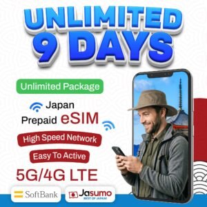 Japan eSIM 9 Day Plan – Unlimited High-Speed Data (SoftBank Network)