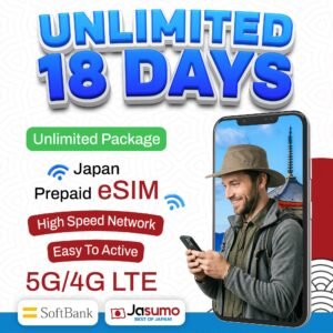 Japan eSIM 18 Day Plan – Unlimited High-Speed Data (SoftBank Network)